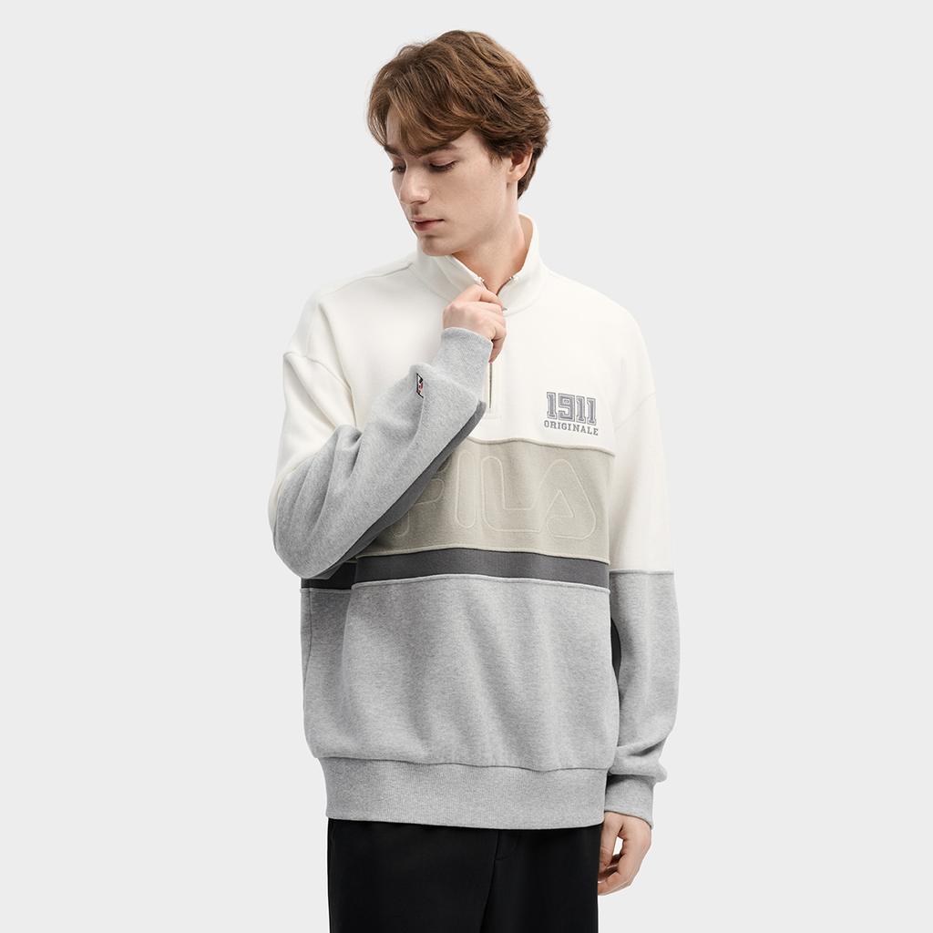 Fila Оригинальная Мода Классический Ретро Спорт Кэжуал Индивидуальность Тренд Полосатый Цветовой Блок Удобный Универсальный Свободный Свитшот на Половину Молнии F11M619211FWT