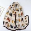 Kitten Paradise 32 Satin Printed Long Scarf - Sun Protection & Warm Shawl for Travel & Vacation