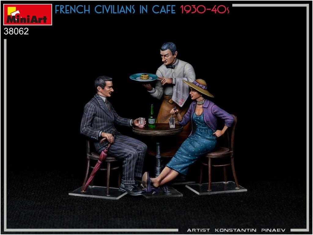 Miniart French Citizen In a Cafe 3 Figures Plastic Model MA38062 1/35 1930-1940s