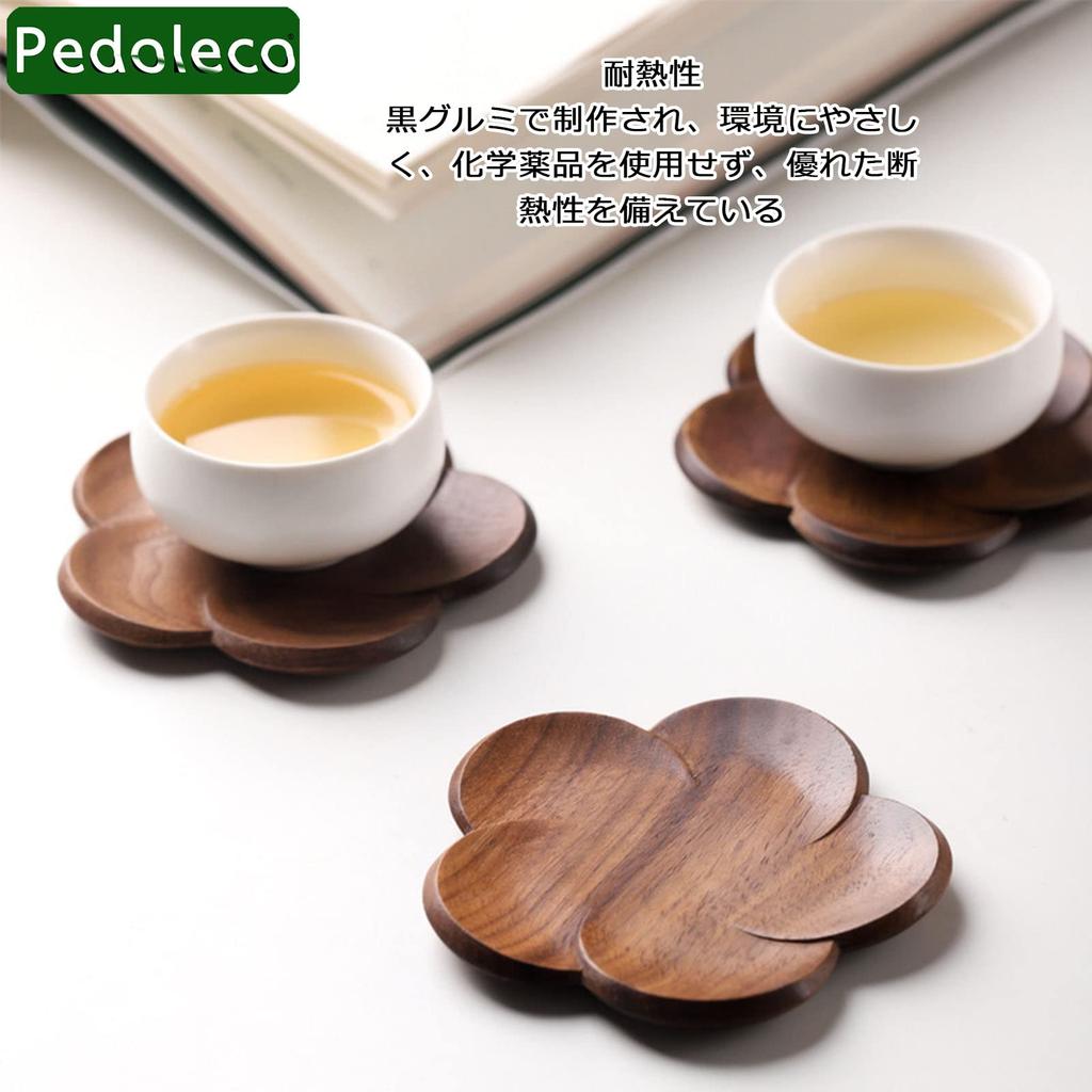 Pedoleco Wooden Coasters, 3-Piece Set, Plum Blossom Shape, 9.59.51cm, Black Walnut, Handmade, Stylish Tea Trays, Dessert Plates, Thick, Waterproof,