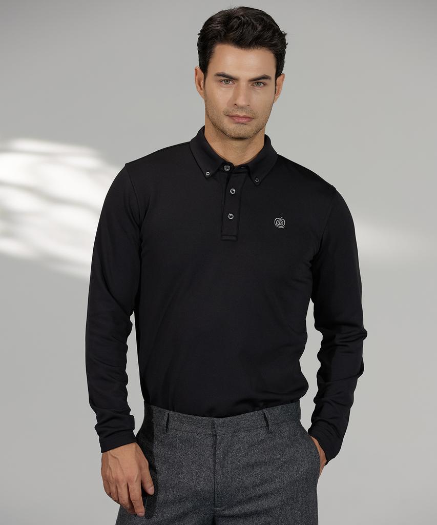 APPLE+RIND Thermolite Fleece-Lined Collared T-Shirt_Black