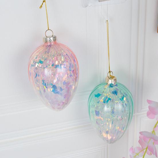 2 шт. пасхальное стеклянное яйцо подвесное украшение с шнурком многоразовое розовое сине-зеленое
