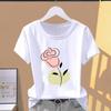 (Asian Size) Short Sleeve T-shirts T Clothing Casual Flower Watercolor Style Trend Fashion Print Female Casual Women's Top Graphic Tee