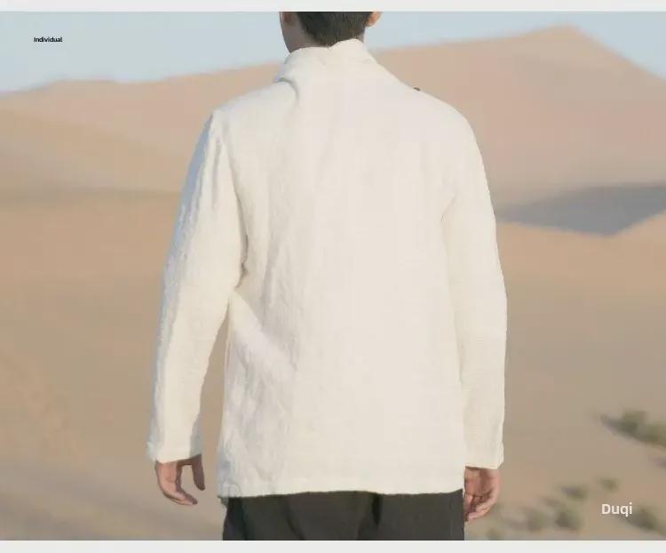 Мужская ветровка буддийского ханьфу весна/осень: Даосский халат средней длины из хлопка и льна