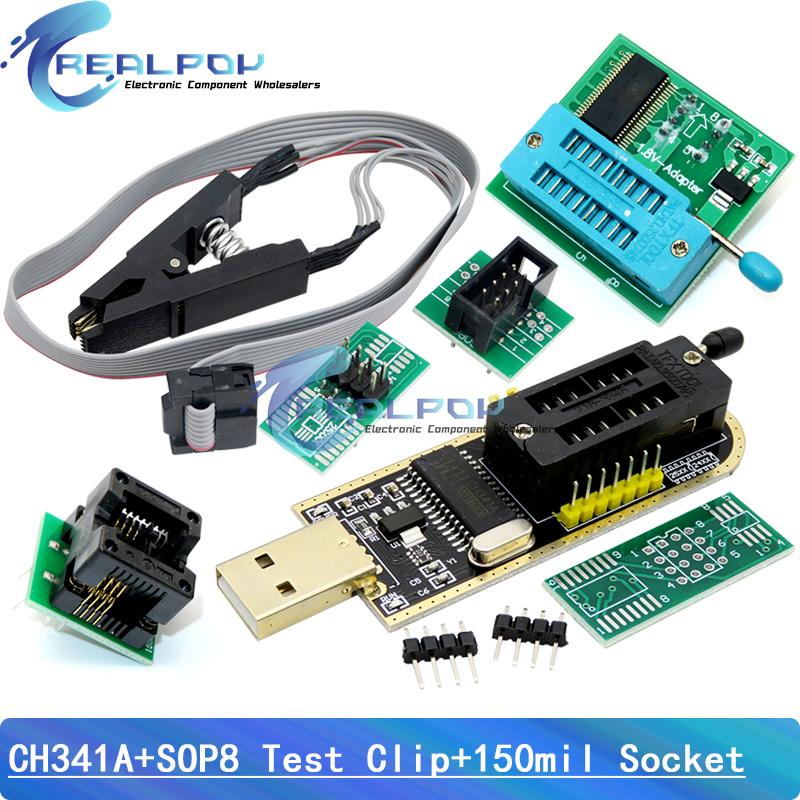Адаптер-программатор CH341A + адаптер SOIC8 + зажим SOP8 с кабелем + адаптер 1.8V Программатор USB CH341A для EEPROM, Flash, BIOS ZIF-адаптер