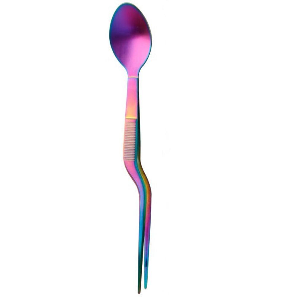 Multi-functional Sauce Spoon Portable Stainless Steel Food Tweezers 2in1 Design Flavor Test Spoon Tweezers Kitchen Utensil