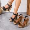 Women's Wide Width Platform Sandals, Studded Roman Style Wedge Heels, Buckle Detail Open-Toe Shoes for Women