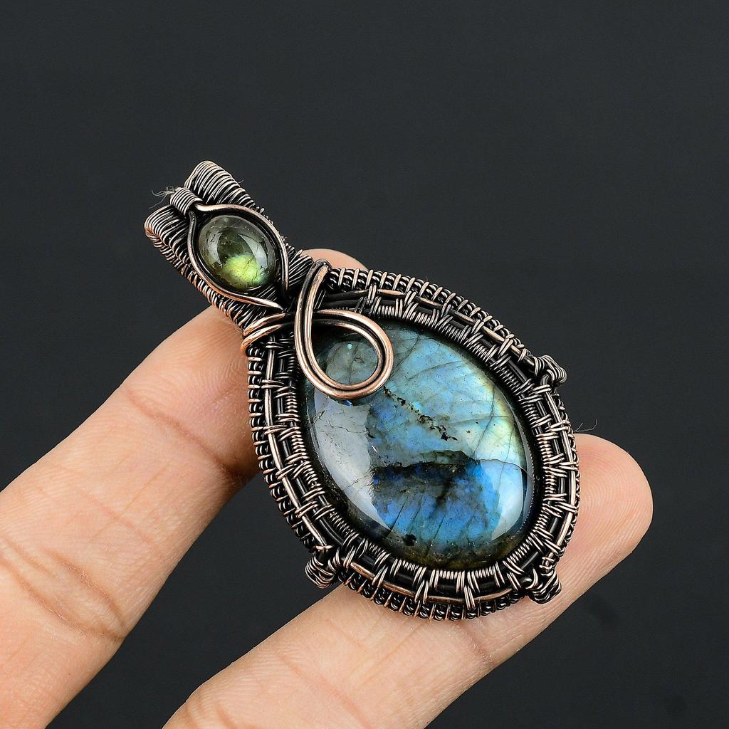 Labradorite Pendant, Handmade Gemstone 999 Copper Wire Wrapped Pendant Antique Jewelry, For Gift Silver Jewelry