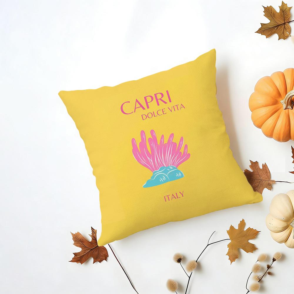 Bright Cheerful Anime Summer Travel Series Cushion Cover Washable Linen Pillowcase Soft  for Daily Sofa Bed Home Room Decor
