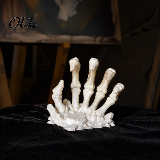 Spooky Party Props 3D Printed Halloween Skeleton Hand Figurine, Gothic Human Finger Unique Holiday Gifts Bone Statue for Tabletop, Desk, Shelf