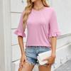 Женская модная однотонная повседневная футболка с круглым вырезом и средним рукавом