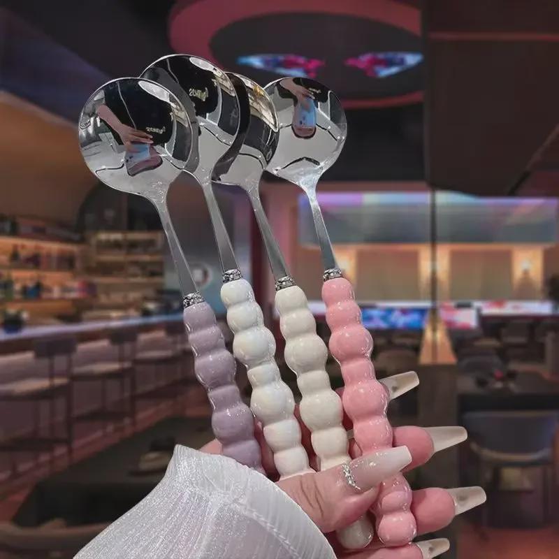 Ложка для риса и супа из нержавеющей стали с пластиковой ручкой