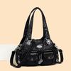 Ladies' Fashionable Retro Washed and Aged Hot Girl Motorcycle Tote Bag with Large Capacity Single-shoulder Bag