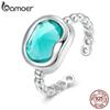 BAMOER, простое синтетическое кольцо из стерлингового серебра 925 пробы Параиба, регулируемое кольцо с синим камнем для женщин, подарок, ювелирные изделия