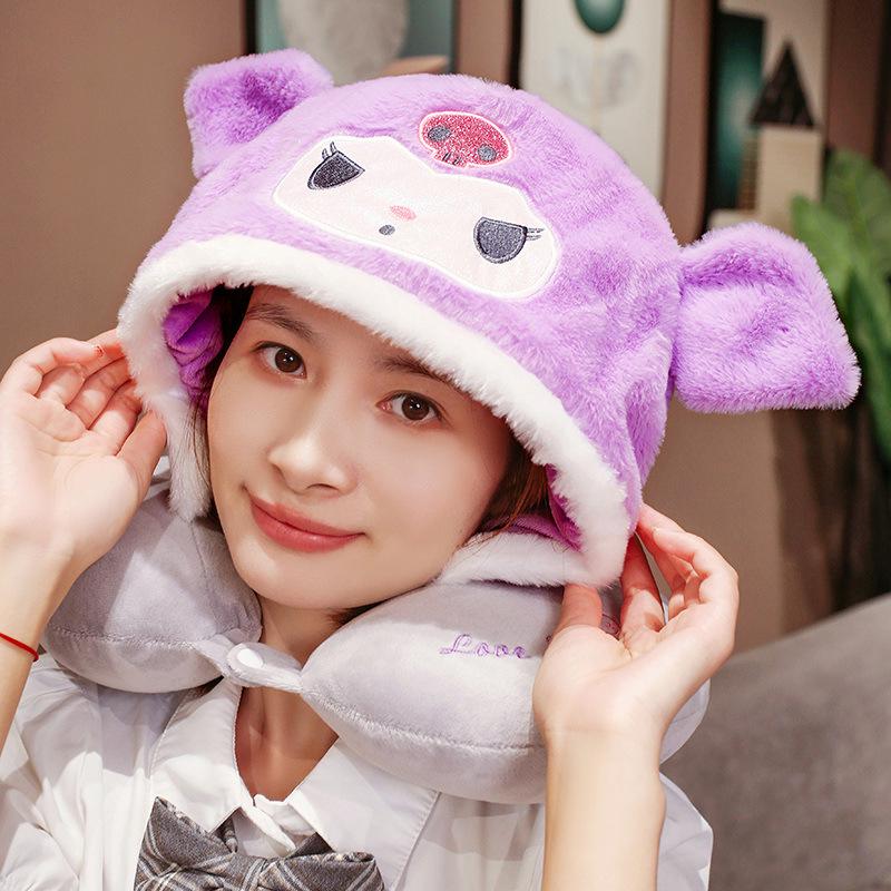 Мультяшная U-образная дорожная подушка для шеи с капюшоном - Подарок для девочек