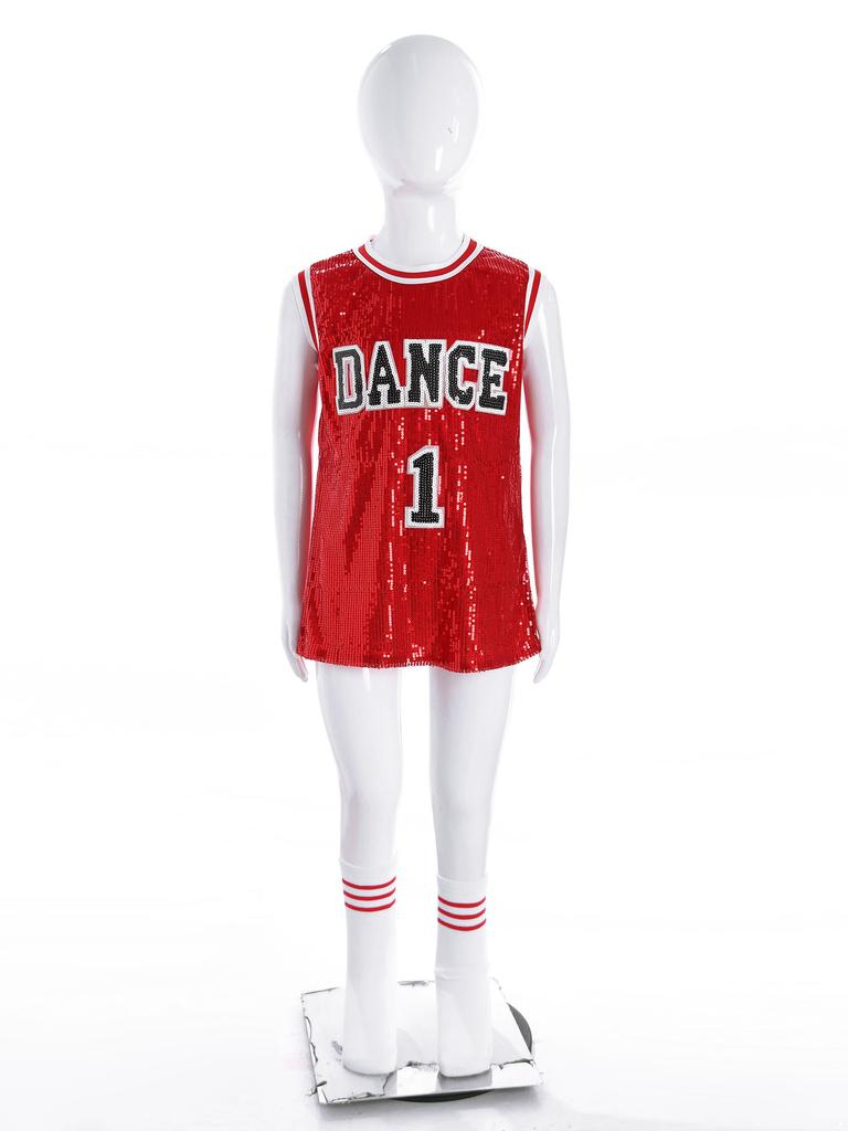 Костюм для девочек, платье без рукавов, расшитое пайетками, с носками