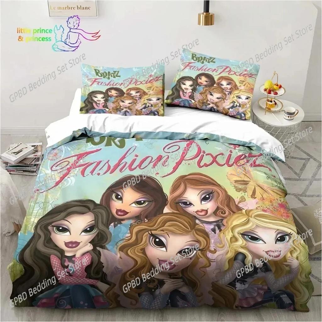 Мультяшный Комплект Постельного Белья Bratz для Спальни Мягкое Современное Покрывало Удобный Детский Пододеяльник Чехол для Одеяла и Наволочка