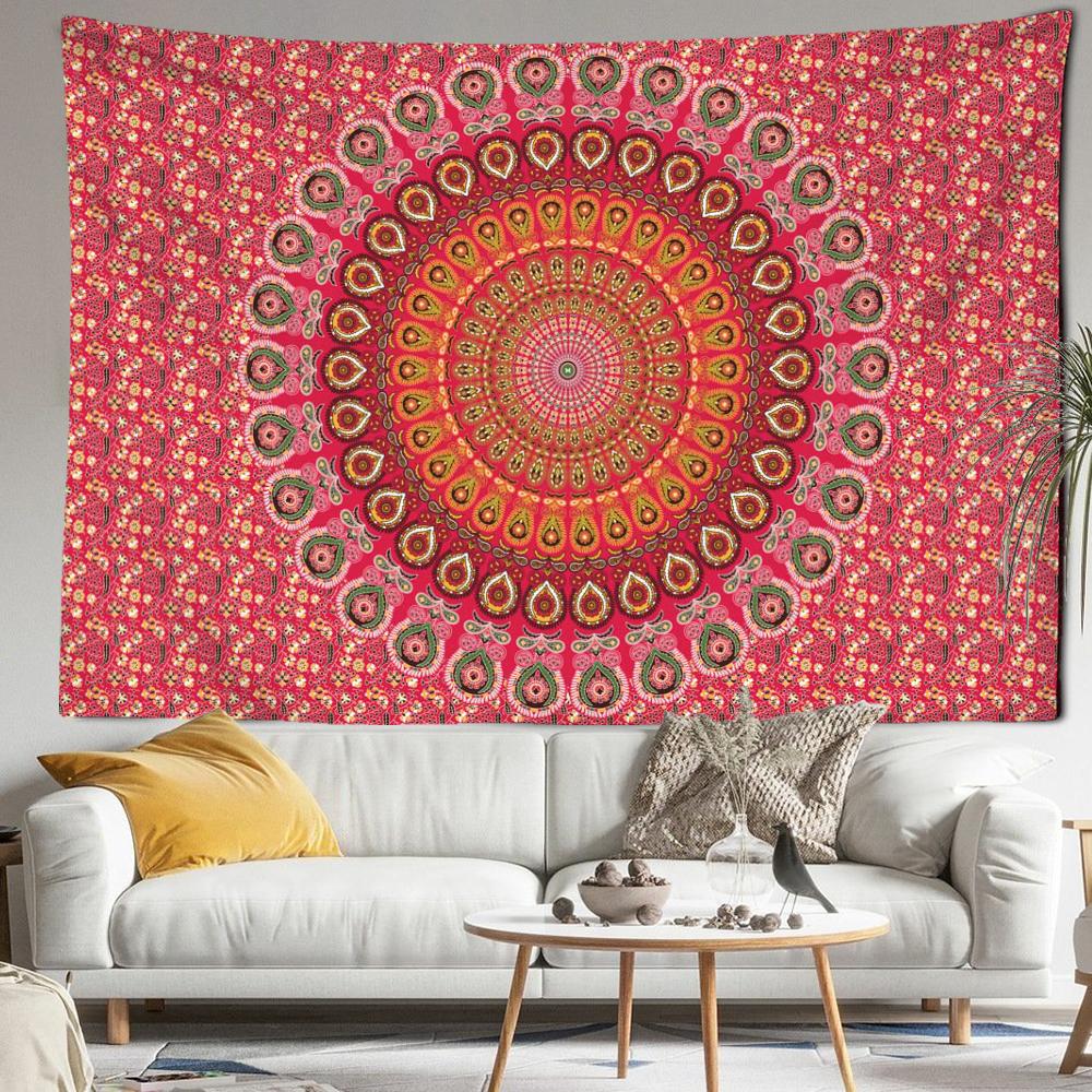 Красный мандала цветок гобелен настенный абстрактный психоделический колдовство богемный общежитие гостиная домашний декор