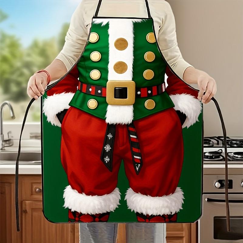 Santa Claus Costume Apron Christmas Holiday Kitchen Cooking Baking Gift For Men Festive Chef Wear Red Green Gold Button Design