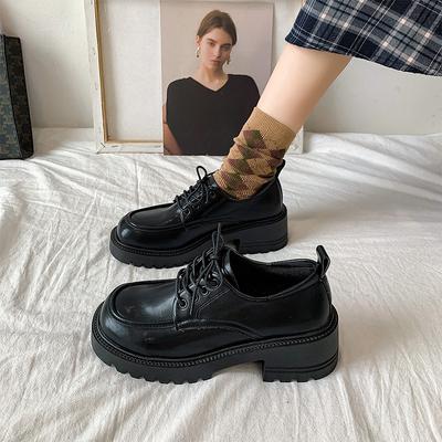 Маленькие кожаные туфли на высоком каблуке в британском стиле для женщин, весна-лето, ретро, французские туфли на толстой подошве, туфли Мэри Джейн, увеличивающие рост, лоферы