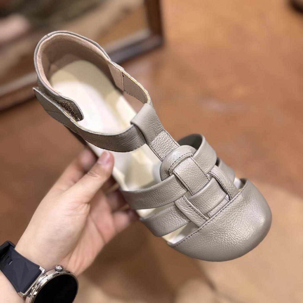 Fashion GKTINOO Genuine Leather Breathable Soft Low Heels Sandals Summer Women Shoes Woman Casual Solid Buckle Strap Ladies Sandals