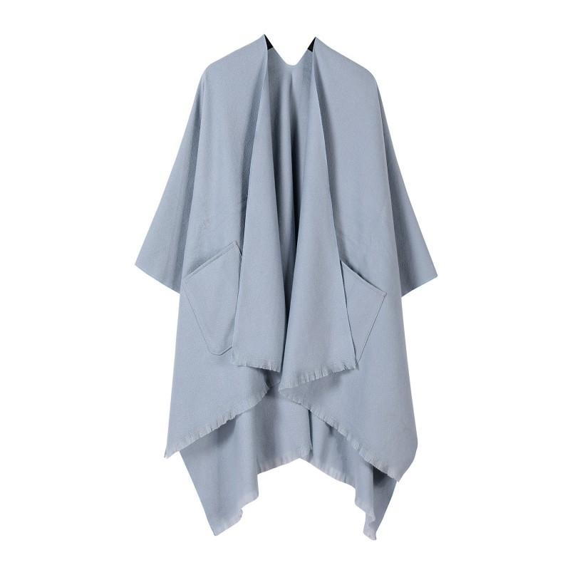 Solid Color Faux Cashmere Shawl Womens Pocket Cape Coat Versatile Scarf