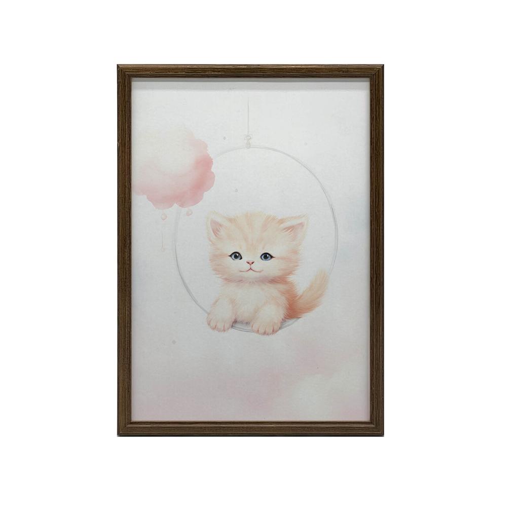 Радостный Котенок На Качелях Радостный Котенок На Качелях, 50x70 См, Золотая Алюминиевая Рама, Матовая Бумага 230 г/м²