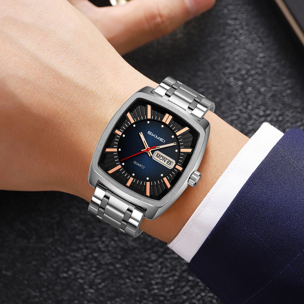 Luxury Quartz Mens Casual Watches Square Quartz Movement Waterproof Mens Wristwatches Date Week Display Male Clock