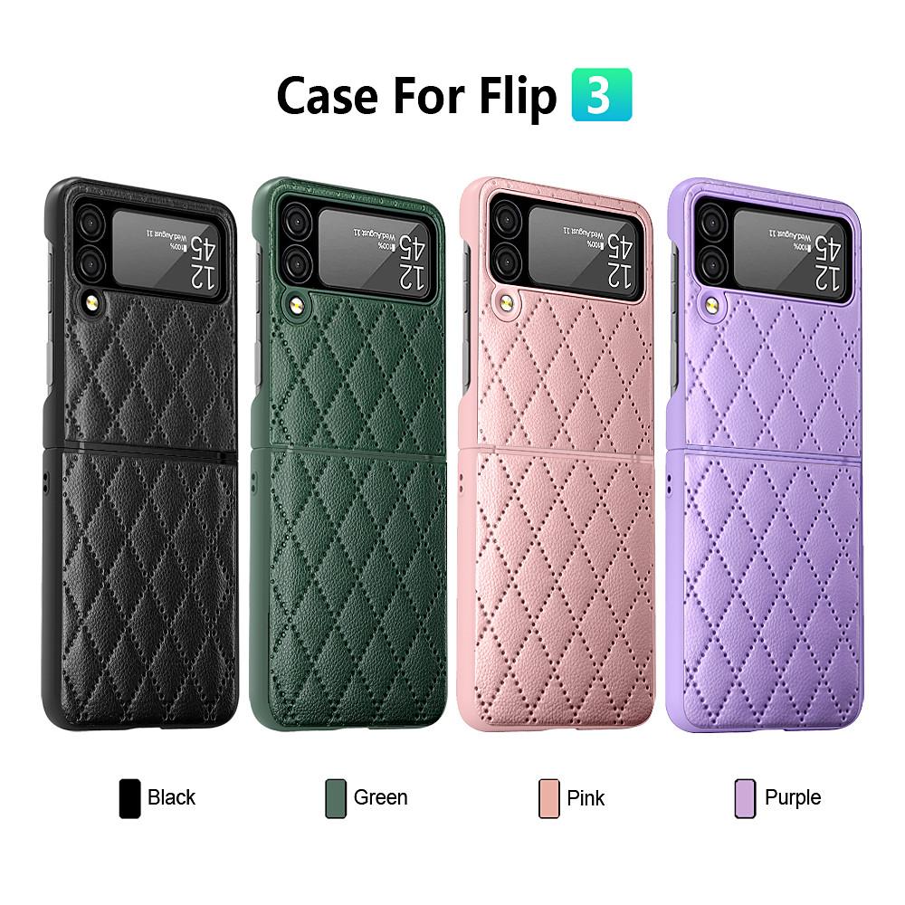 Luxury Pu Leather Lozenge Patterns Hinge Protector Cover For Samsung Galaxy Z Flip 4 Z Flip 3 All -Inclusive Case For Z Flip 3 4