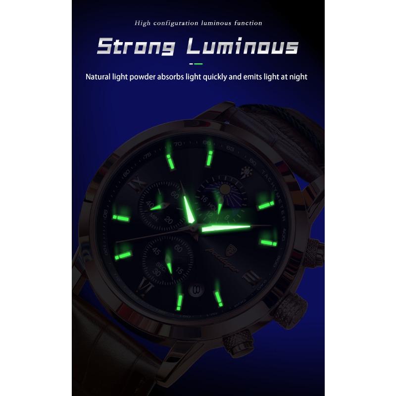 POEDAGAR Luxury Sports Watch for Men Waterproof Luminous Date Chronograph Wristwatch Leather Quartz Watches Reloj