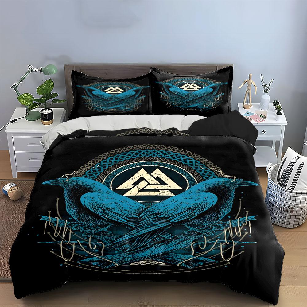 Blue ravens and Valknut. Bedding sets Duvet cover sets Duvet covers Pillowcases(1 * Duvet Cover 2 * Pillowcases, without duvet insert)