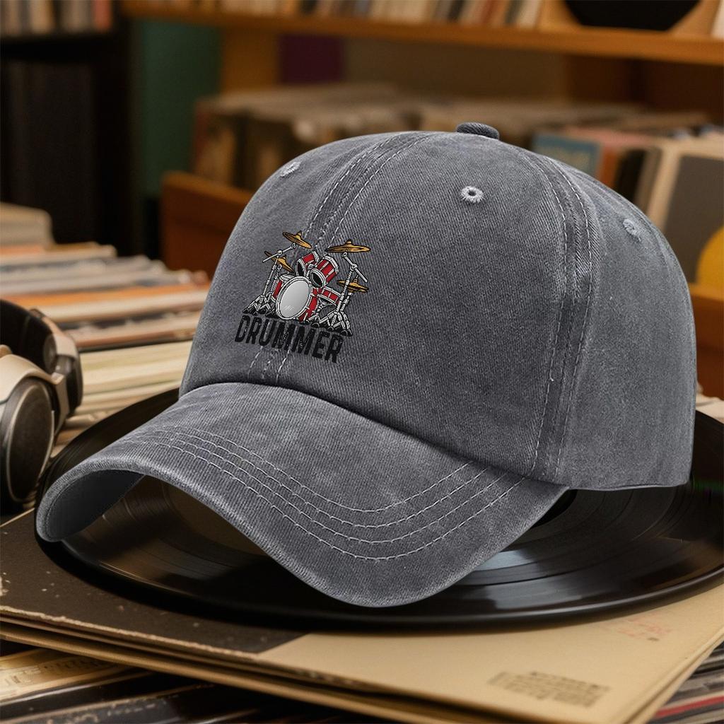 Drummer Essential Drum Set Design DRUMMER Textmusic Lovers Thanksgivingmusic Apparel Drummer T Baseball Cap Sun Hat Fishing Hat