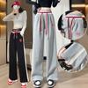 2024 женская одежда, серые осенние спортивные повседневные свободные спортивные штаны с эластичной резинкой на талии, прямые широкие брюки на шнурке для бега