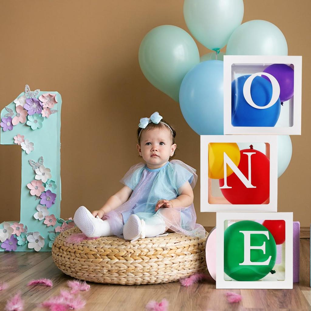 VICASKY Balloon Box Birthday Letter Set Transparent One Balloon Box 1st Year Old Decoration Alphabet Balloon Party Decoration Birthday Reception