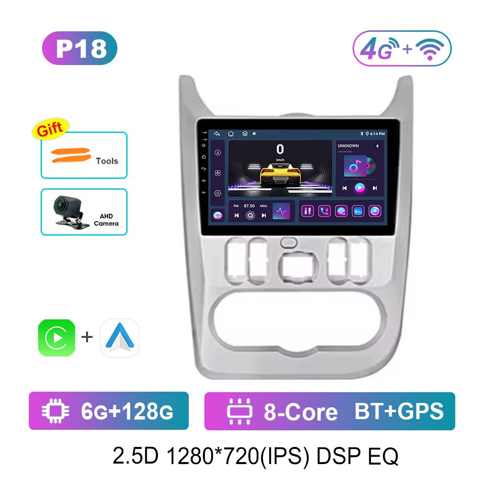 Автомобильный радиоприемник, мультимедийный проигрыватель для Renault Logan 1 Sandero 2009 - 2015 Android OS, беспроводная система Carplay, WiFi, головное устройство, GPS-навигация