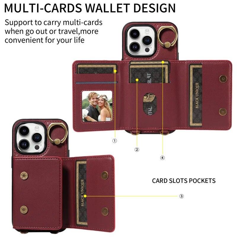 Кожаный чехол-кошелек с ремешком с кольцом для iPhone 15 Pro Max 14 Plus 13 Pro 12 Samsung Galaxy S24 Ultra S23 S22 21 FE A25 A15 A54 A34 A14, раскладной чехол для телефона