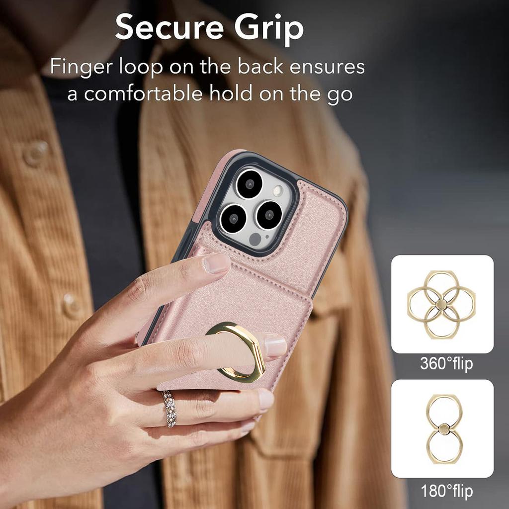 Wallet Case with Card Holder, 360° Rotation Ring Kickstand Magnetic Clasp for iPhone 16 15 14 13 12 11 Pro Max SE XR XS Max