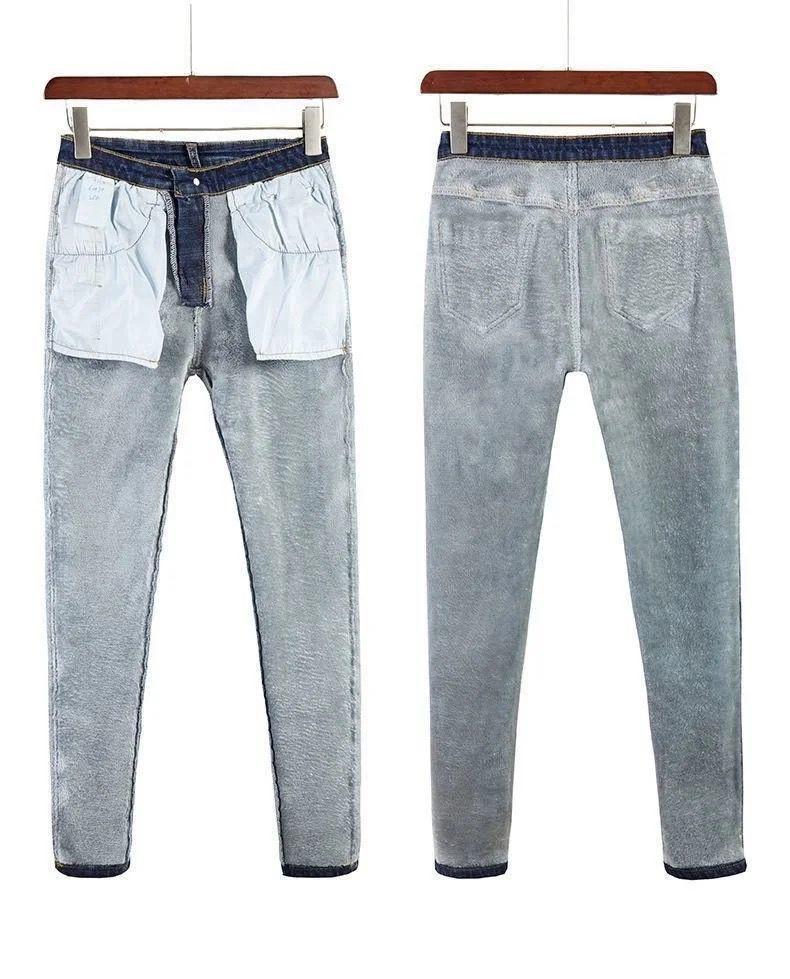 Женские черные флисовые джинсы с высокой талией: Теплые, облегающие и стильные для зимы