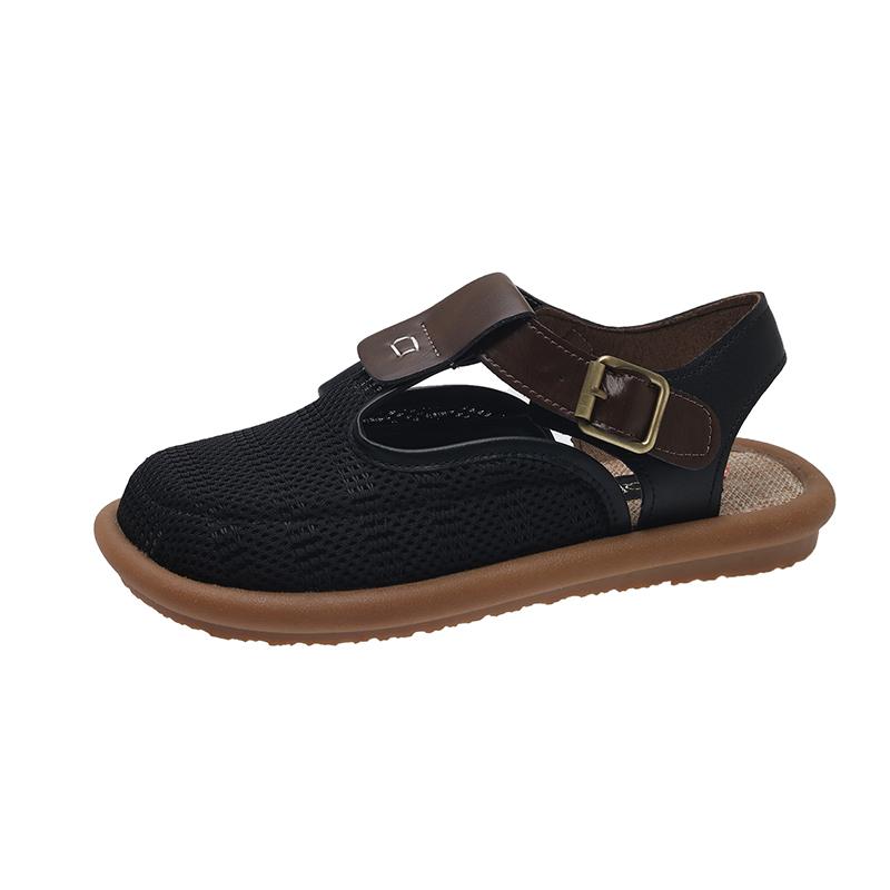 Женская обувь на распродаже 2024 Модные женские сандалии с закрытым носком Летние дышащие сетчатые с пряжкой Мягкая подошва Повседневная офисная женская обувь