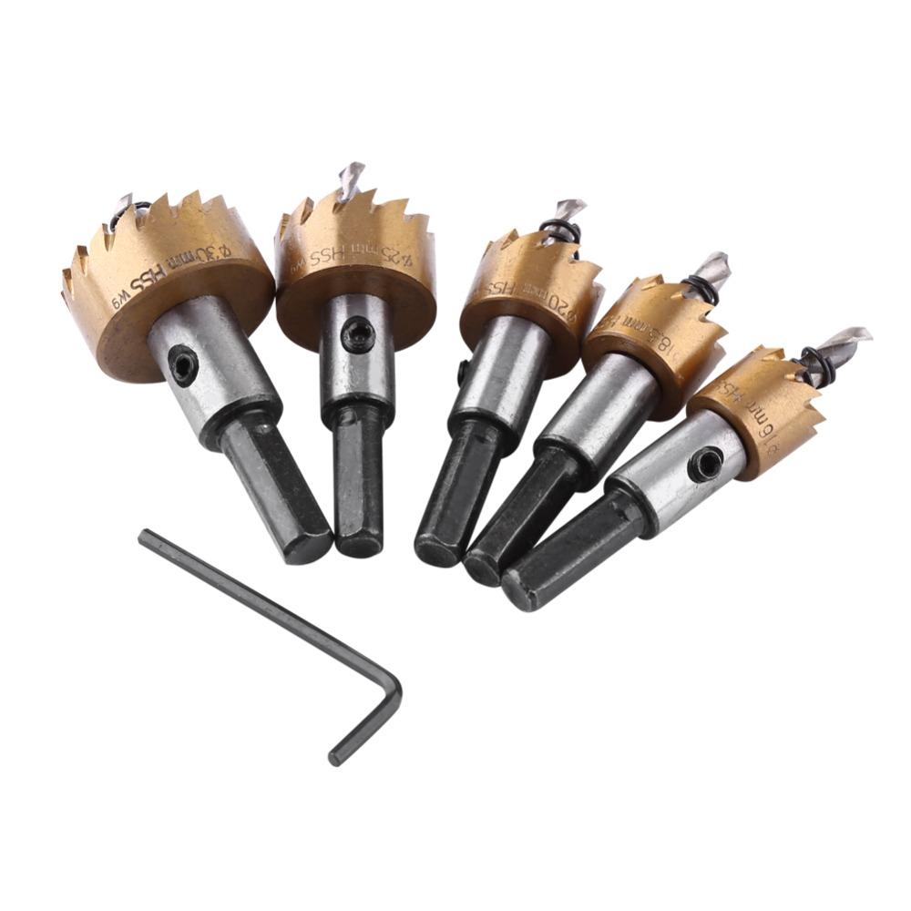 5PCS 16-30mm Diameter Hole Saw Kit Titanium Coated Metal Hole Cutter HSS Hole Saw For Aluminum