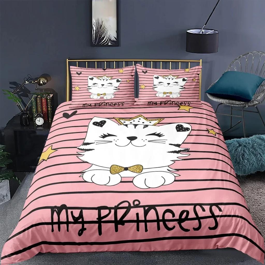Cat Fashion Pig Cartoons Flat Comfortable Duvet Quilt Cover Pillowcase Bedding Set Children Bedroom Decoration Home Textile