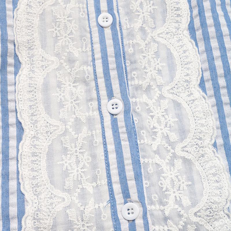 2026 Women's Summer Flutter Sleeve Striped Lace Trim Shirt