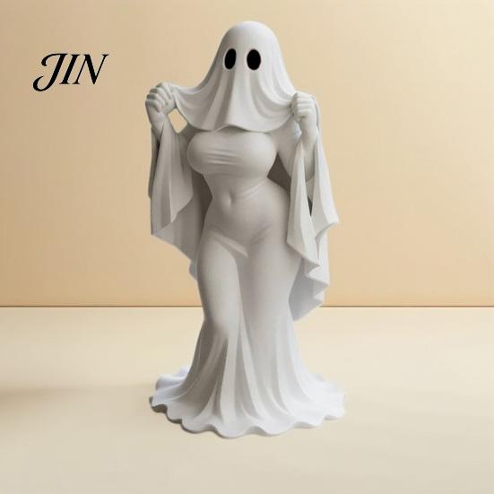 Halloween Decor Figurine Ghost Lady Ornament, Durable PLA 3D Printing Figure, Gothic Decoration Full of Mystery Collectible, for Desktop Bookshelf