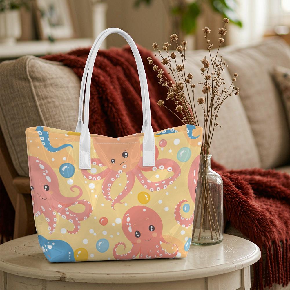 Cute Octopus Print Tote Bag Fashion Casual Large Capacity Outdoor Daily Carry Handbag