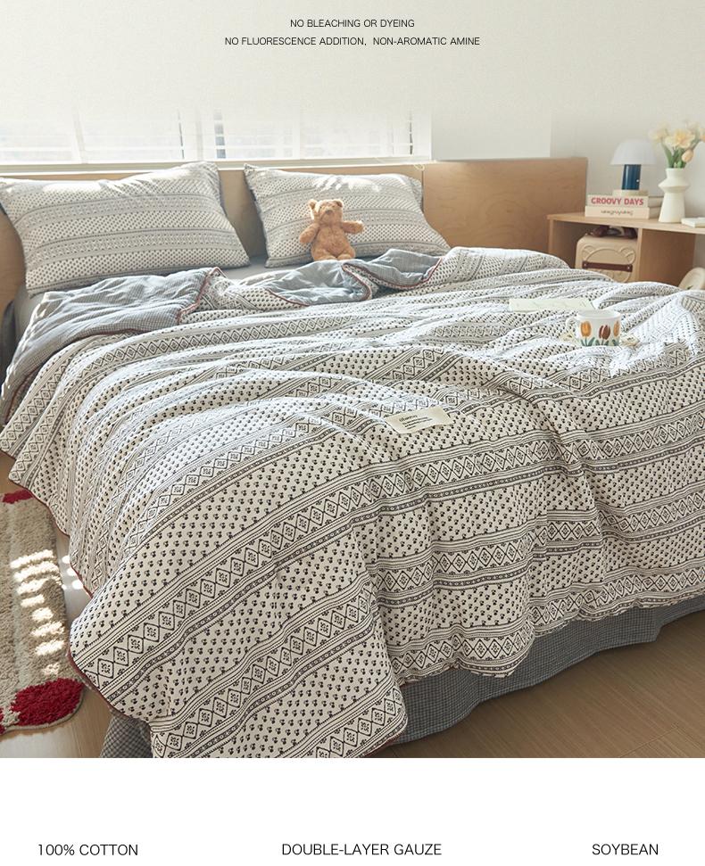 Sleeping grid A-class pure cotton light retro double-layer yarn summer quilt