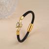 Bully Animal Style Leopard Head Braided Leather Rope Bracelet Fashion for Man Woman Stainless Steel Zirconia Zircon Daily Wear