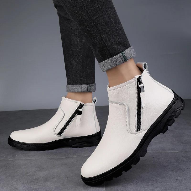 Модные мужские ботинки из натуральной кожи для улицы, роскошный бренд, британская повседневная обувь с высоким верхом, зимние теплые ботинки челси, мужские деловые ботильоны