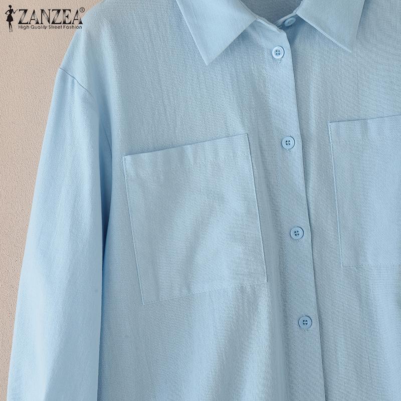 ZANZEA Women Casual Turn Down Collar Solid Color Long Sleeve Button Blouse
