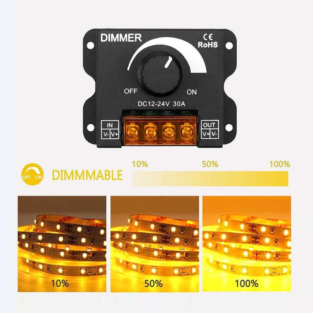 DC 12V-24V LED Dimmer Switch PWM Digital Stepless Dimming LED Brightness Regulator for Lamp Strip Single Color Lamp