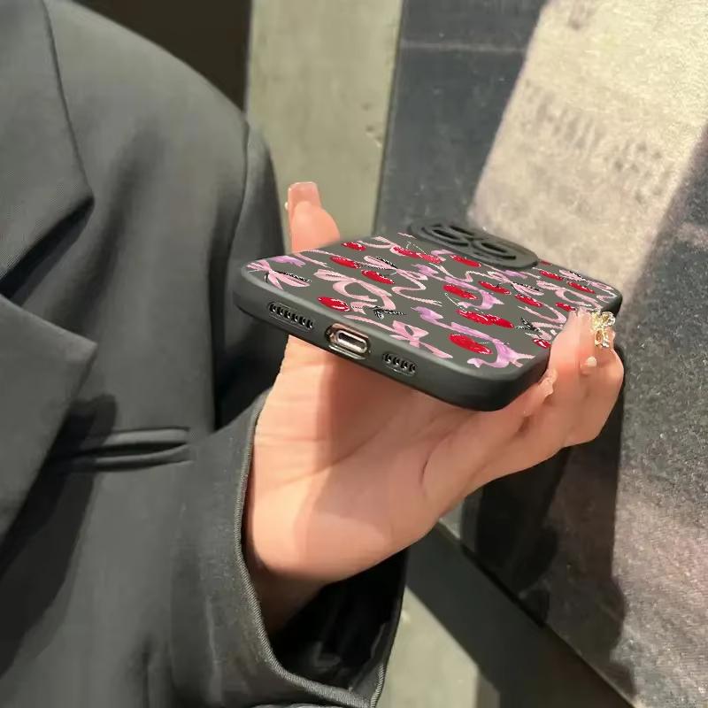 Милый силиконовый чехол для телефона с вишней и бантом для Samsung Galaxy S25 Ultra S24 S23 S21 S20 FE S21 Plus S24FE A55 A54 A35 A15 Мягкая крышка